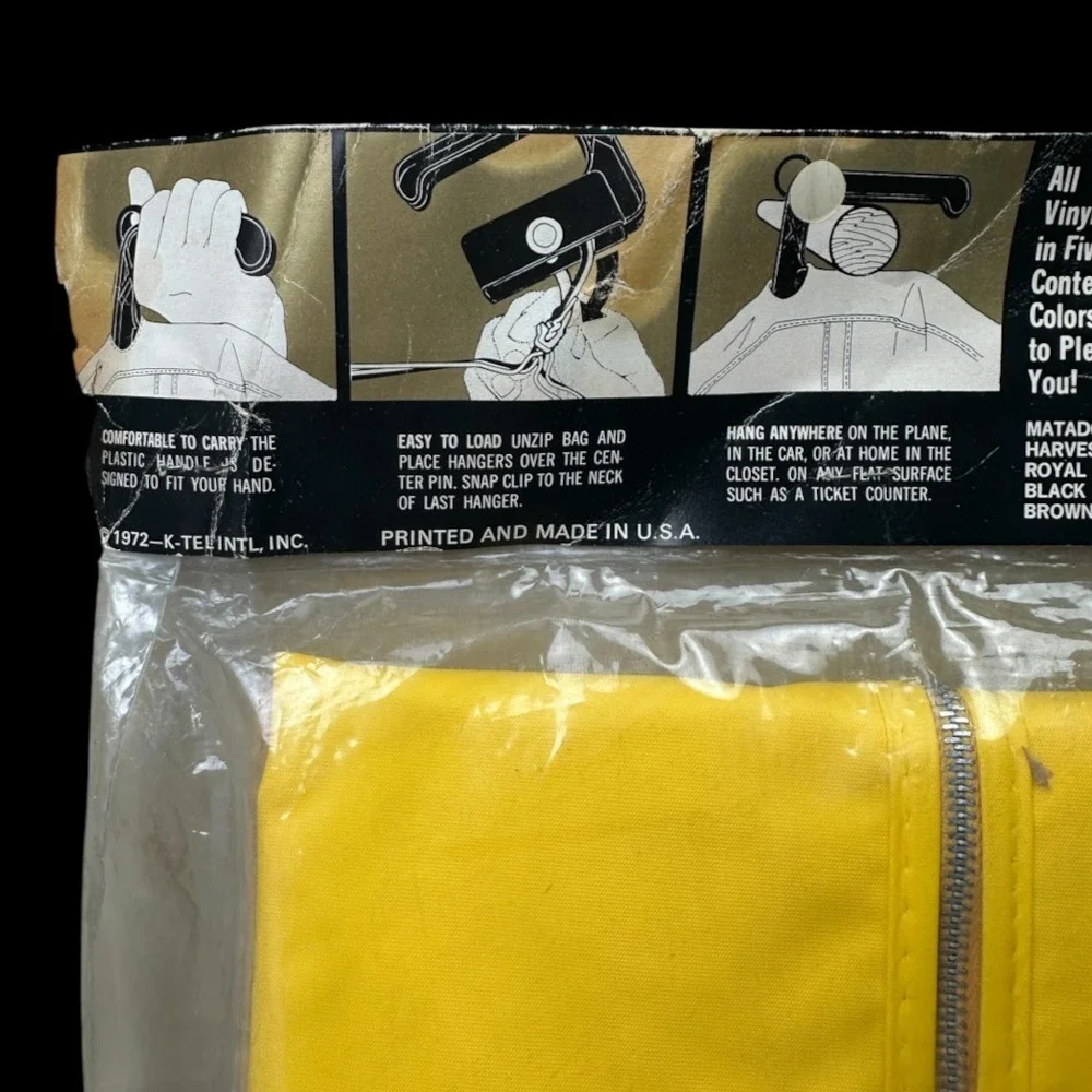 Vintage 1972 K-Tel Travelmate Garment Bag Harvest Gold Yellow Vinyl Suit Carrier